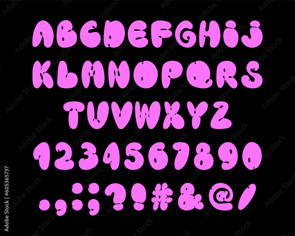 Pink bubble alphabet graffiti font. Y2K aesthetic stylized letters