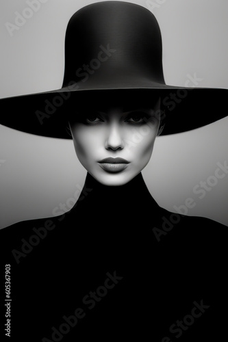 A woman wearing a black hat and black dress