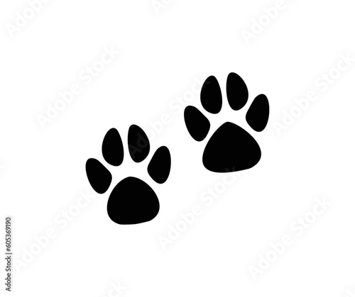 Black Paw Print logo design. Animal steps imprints on white background vector design and illustration.
