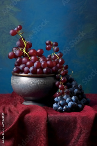 Burgundy plum and blue. AI generative photo