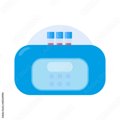 Centrifuge laboratory device for blood processing and separation of components. Tubes with samples in the rotor. Tool for protein purification and DNA extraction. Medical concept. Vector illustration.