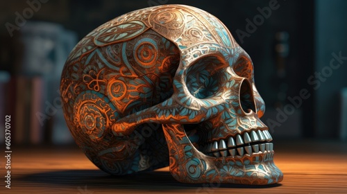 Skull with abstract patterns. Day of the dead. AI generated.