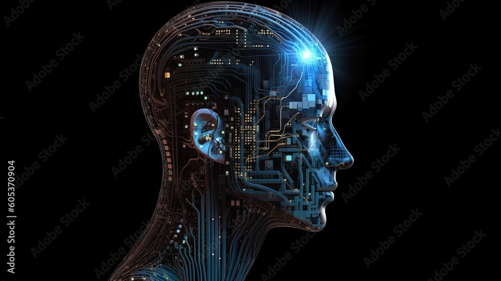 Futuristic cyborg head. AI generated. Futuristic cyborg head. AI generated.