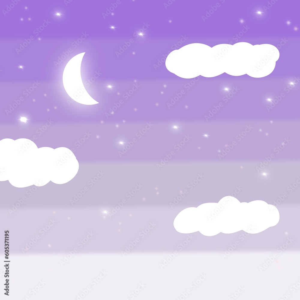 sky and moon at purple night illustration