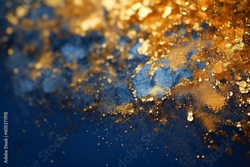 Decorative artistic background. abstract background with Dark blue and gold particle. AI generative