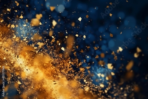 Decorative artistic background. abstract background with Dark blue and gold particle. AI generative