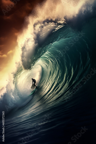 silhouette of surfer in the ocean riding a wave