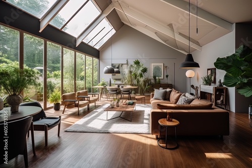 Contemporary living room in villa using generative AI © Afi Kreative
