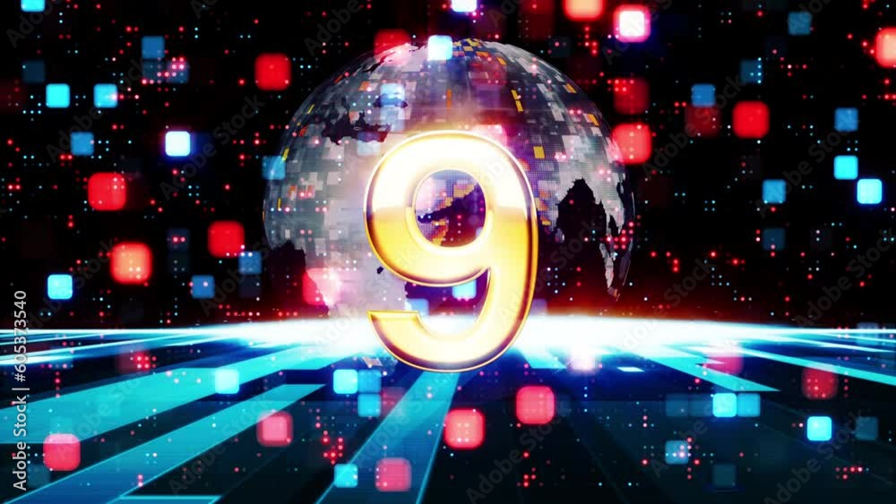 Abstract countdown Ten to one seconds futuristic hitech technology cinematic title background.Ten to one animation for network technology introduction.