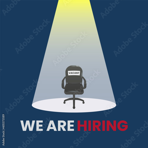 Vacant empty office chair. We are hiring vector concept illustration