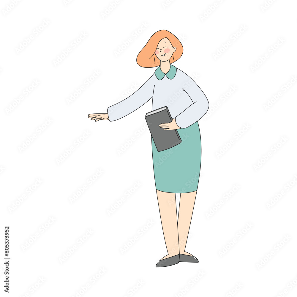 Happy Woman Reaching Hand Palm as Social Team Gesture Vector Illustration Happy Woman Reaching Hand Palm as Social Team Gesture Vector Illustration
