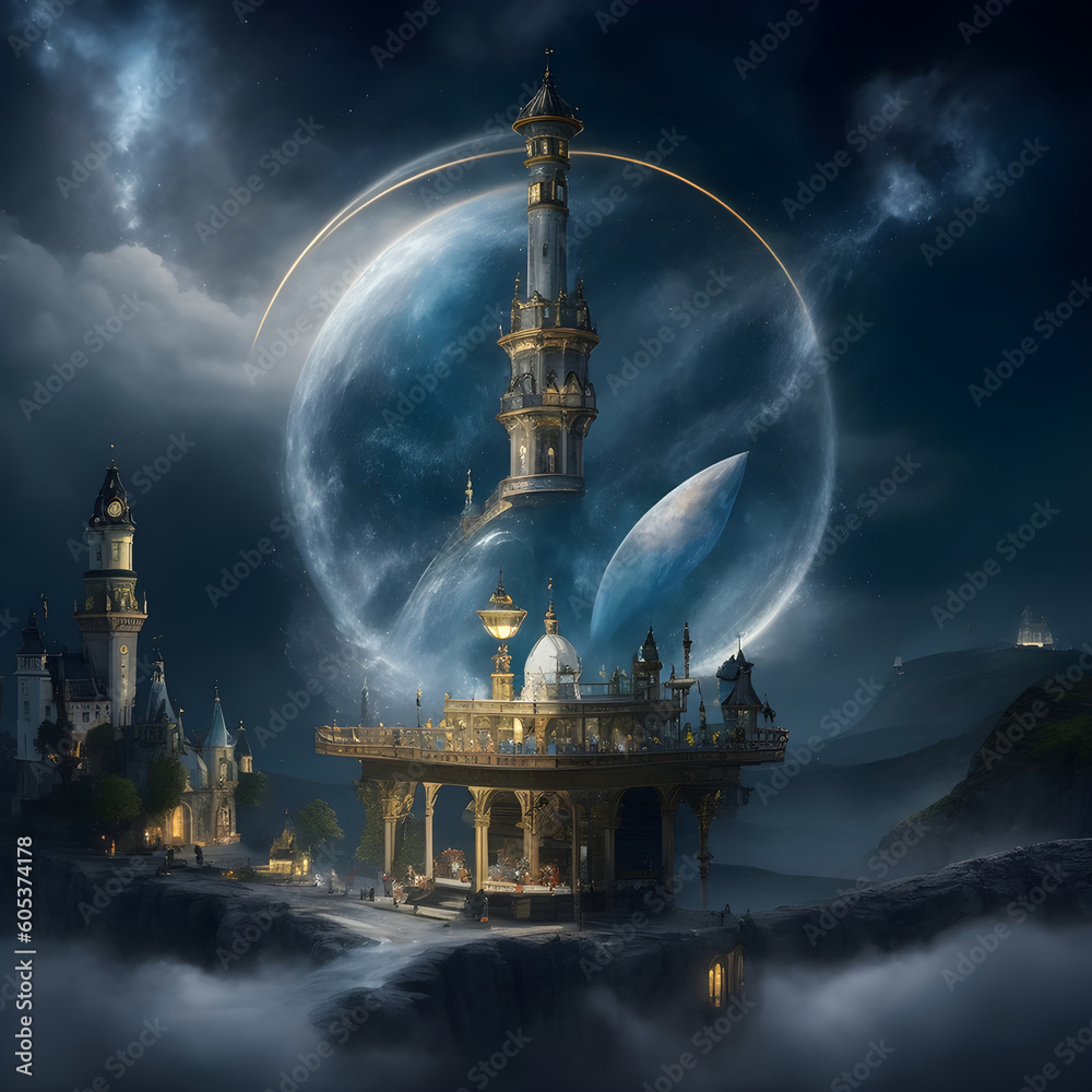 Obraz premium Isles of Enchantment KI Generiert ! ein Bild, das die Magie der Fantasiewelten einfängt.