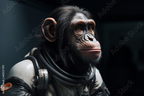 a chimpanzee wearing an astronaut helmet © imur