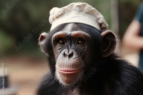 a chimpanzee wearing a chef's hat © imur