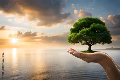A Tree In Hands Represents the Eco Green Environment For Better Future Generative AI	