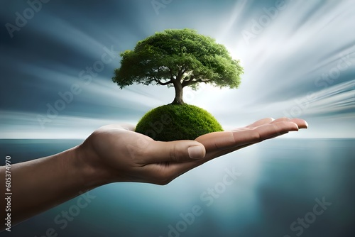 A Tree In Hands Represents the Eco Green Environment For Better Future Generative AI	
