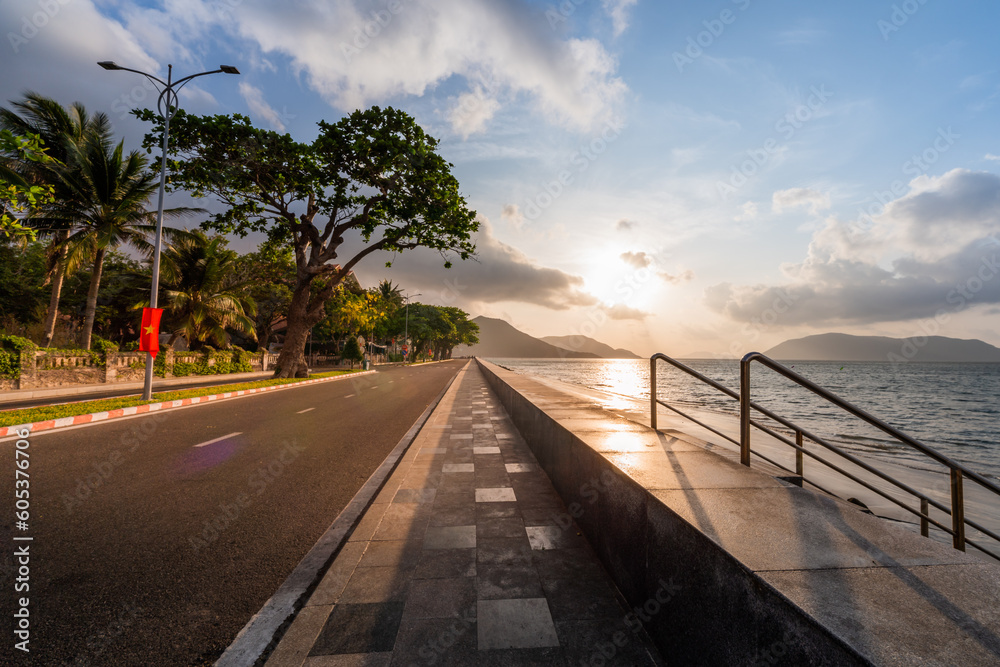 view of main road which leads along the coastline mountains in Con Son town. Con Dao island is one of the famous destinations in southern Vietnam
