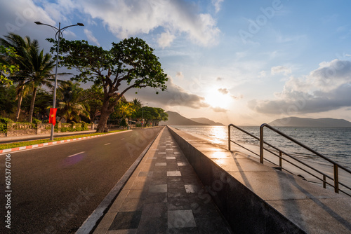 view of main road which leads along the coastline mountains in Con Son town. Con Dao island is one of the famous destinations in southern Vietnam © CravenA