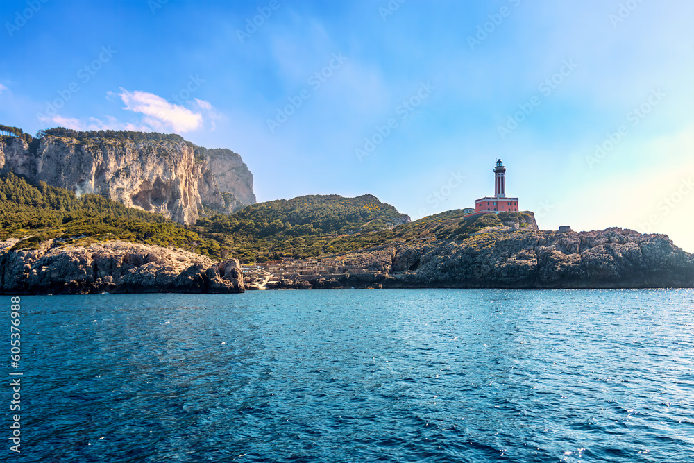 Explore the lighthouse Faro Di Punta Carena, Anacapri on the southwest cape of the island of Capri, Italy