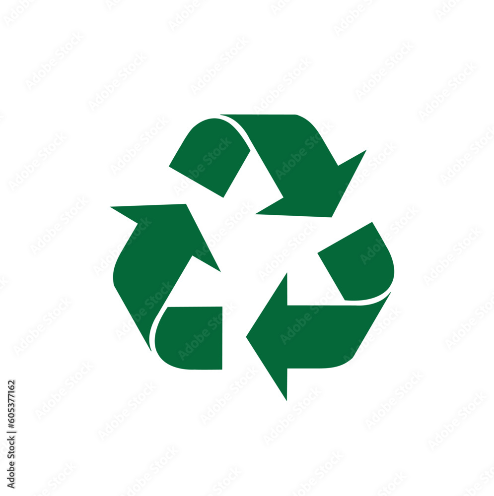  Signo de reciclaje verde. Vista de frente y de cerca. Icono vector