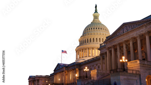 US Capitol building at night isolated on free PNG Background, Washington DC, USA.