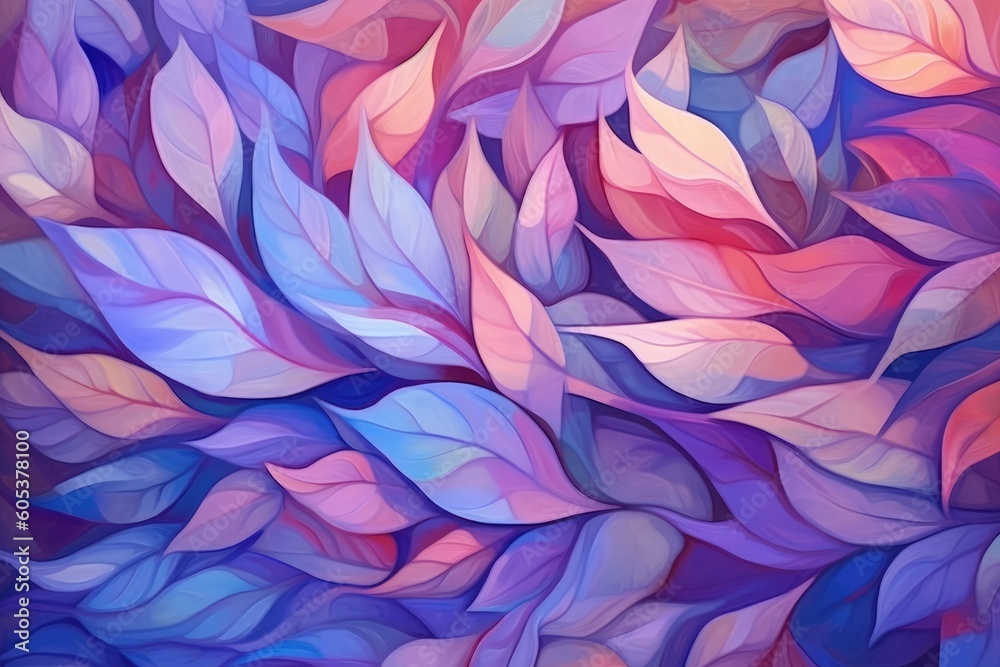 Beautiful background of an artistic abstract print of leaves in shades of purple, pink, and green. Generative AI Beautiful background of an artistic abstract print of leaves in shades of purple, pink, and green. Generative AI