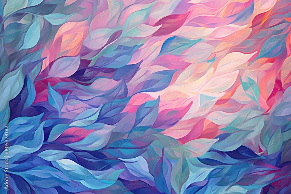 Beautiful background of an artistic abstract print of leaves in shades of purple, pink, and green. Generative AI Beautiful background of an artistic abstract print of leaves in shades of purple, pink, and green. Generative AI