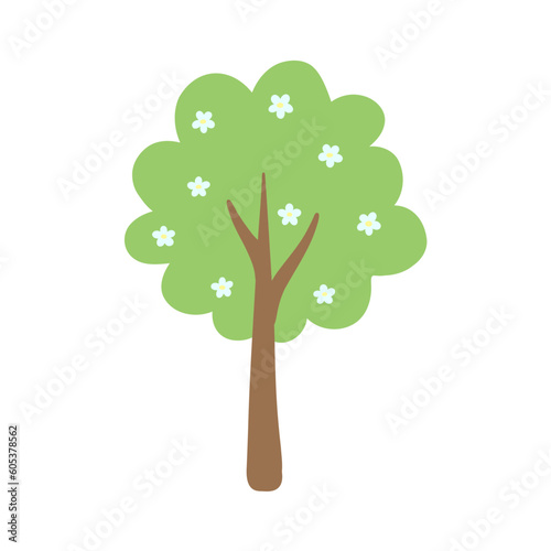 Tree with flowers. Spring flowering tree in flat style. Vector illustration.