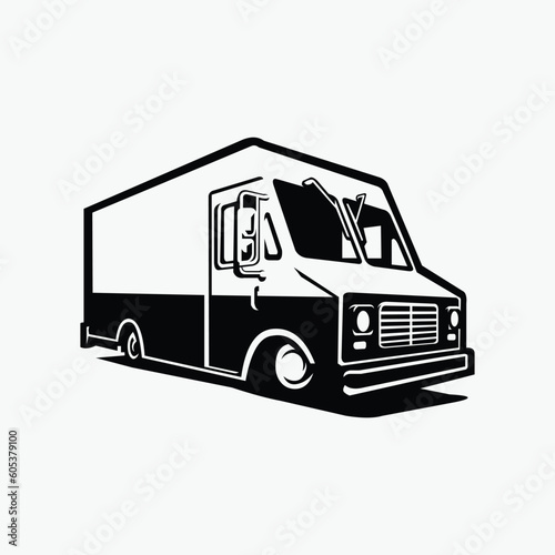 Classic delivery van or food truck silhouette vector isolated in white background