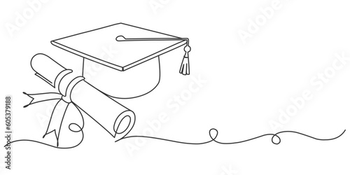 hand drawn line art vector illustration of graduation hat, graduation line art style vector illustration