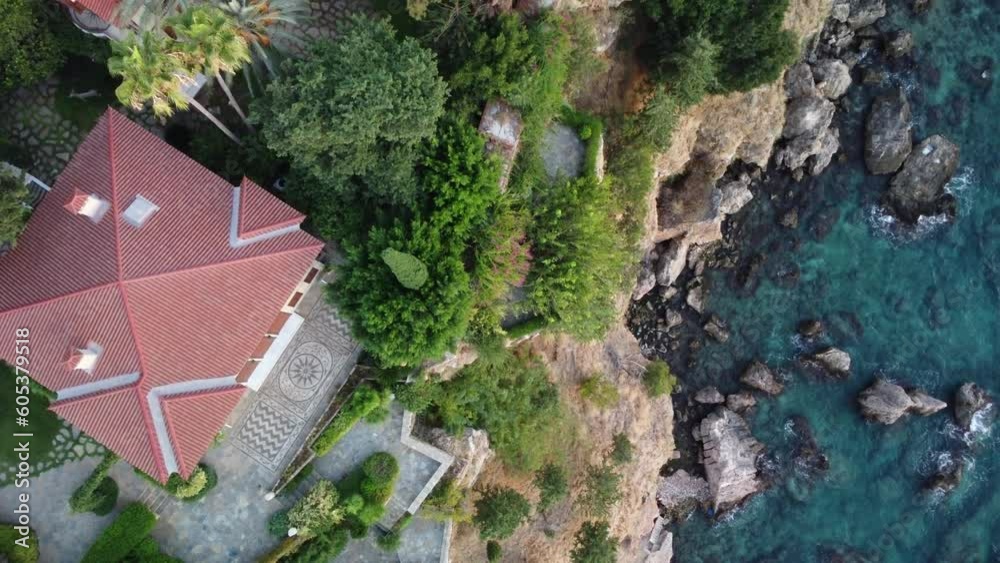Luxury house with water pool in Antalya, Turkey, aerial view Luxury house with water pool in Antalya, Turkey, aerial view