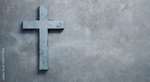 Cross on the blue concrete wall