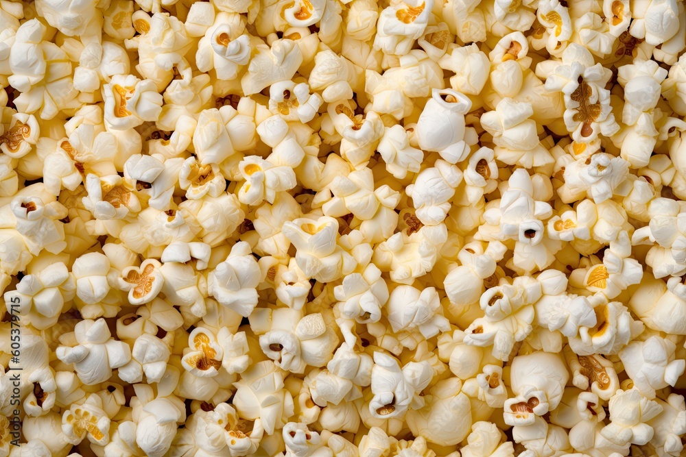 Popcorn background texture. Top view. Created with Generative AI tools Popcorn background texture. Top view. Created with Generative AI tools