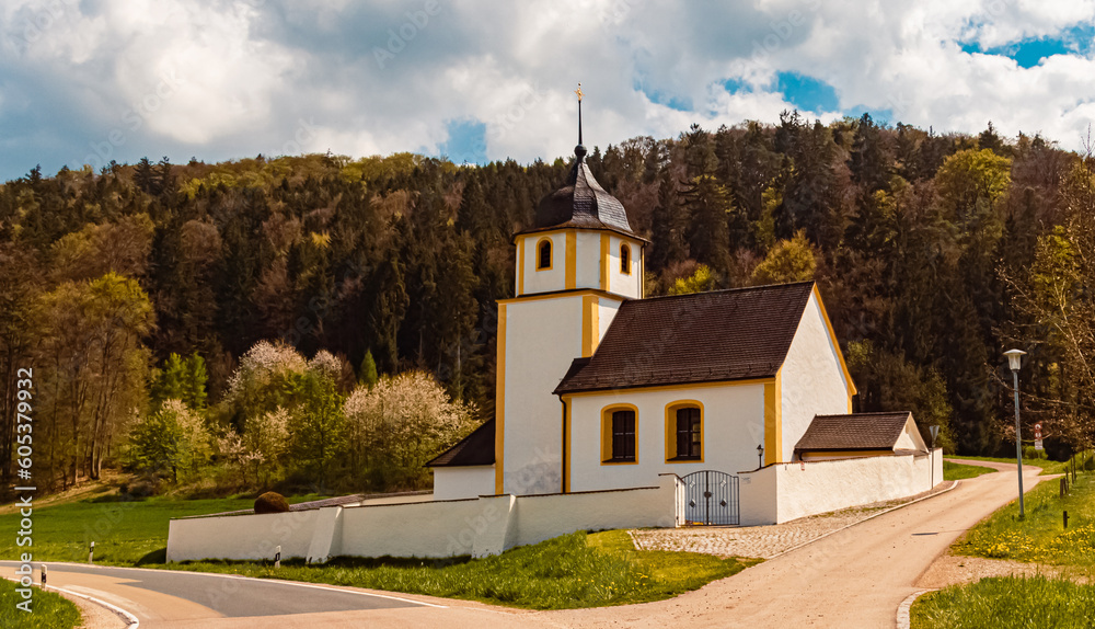 Church on a sunny spring day at Schafhausen, Eichstaett, Bavaria, Germany