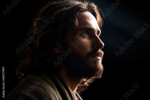Portrait of Jesus Christ holy cross, radiance, generative ai