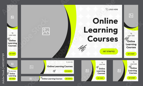 Set of learning courses web banner template design for social media posts, online education banner design, fully editable vector eps 10 file format