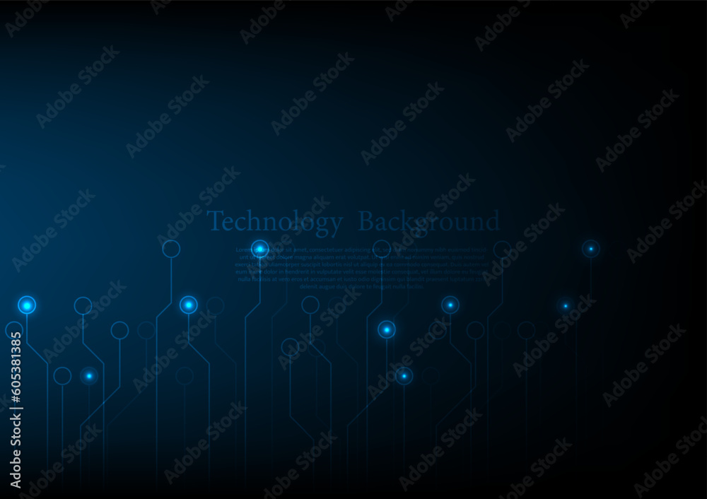 Blue circuit electronic or electrical line with circle engineering technology concept vector background
