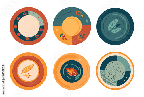 Set of kitchen colorful plates
