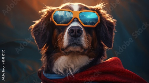 Behold a dog donning a superhero cape and sunglasses, radiating confidence and charm. Image created by AI. photo