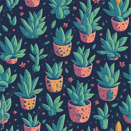 Potted Desert Oasis: A charming pattern showcasing various cacti in pots, evoking a desert oasis with their prickly yet fascinating shapes, adding a touch of desert allure to any space.
