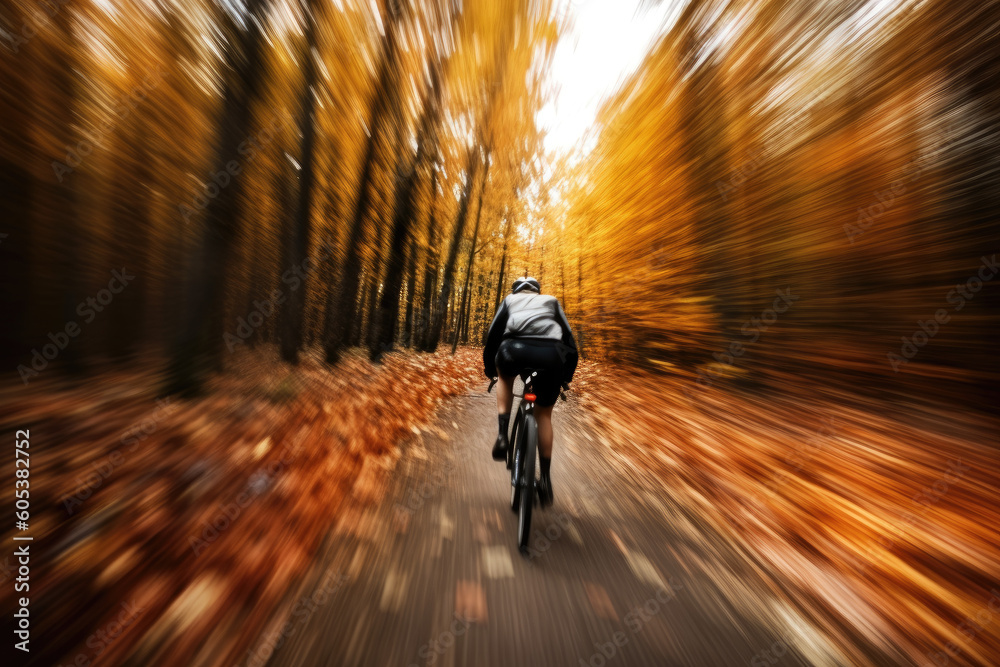 Ein Mann fährt durch den Herbstwald Fahrrad, Generative AI Ein Mann fährt durch den Herbstwald Fahrrad, Generative AI
