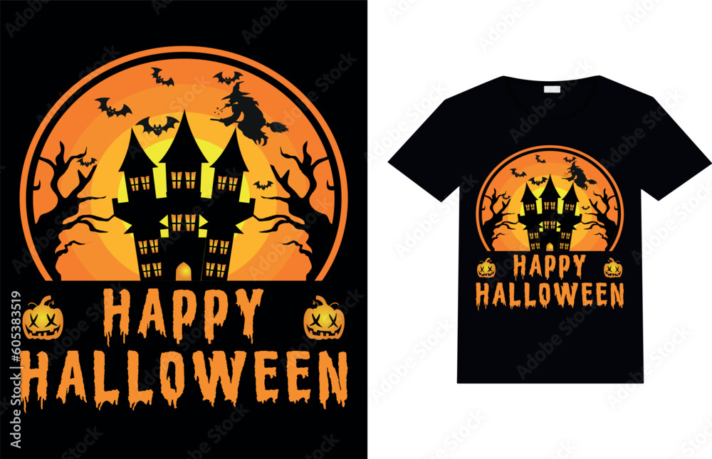 Happy Halloween t-shirt Design. Halloween with house t-shirt Design.