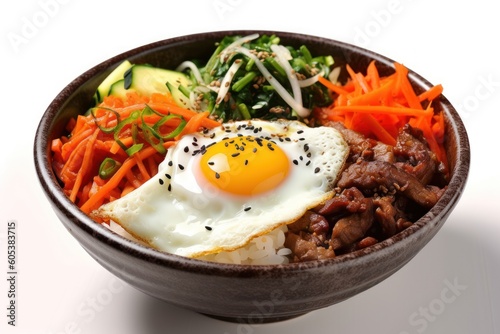 Bibimbap sometimes romanized as bi bim bap Food photography photo