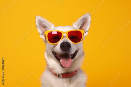 smile dog pet animal portrait fun funny background sunglasses cute isolated. Generative AI. © SHOTPRIME STUDIO