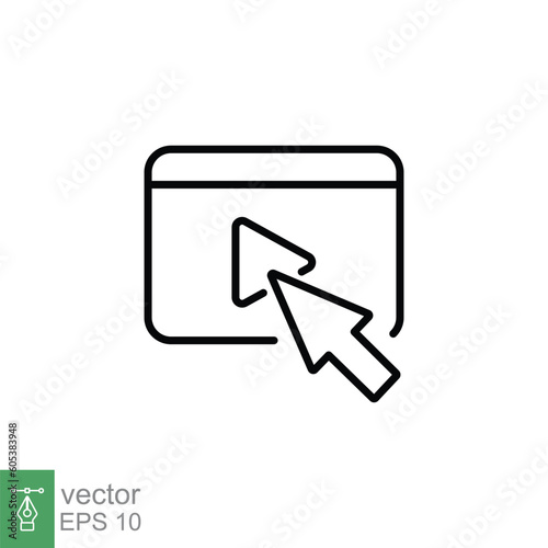 Arrow cursor click play video button icon. Simple outline style. Press, touch, media, digital, internet, online concept. Thin line symbol. Vector illustration isolated on white background. EPS 10.