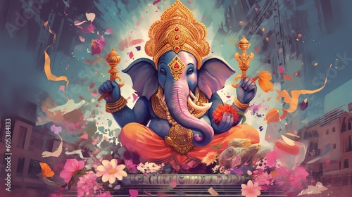 Illustration of Ganesha for Ganesha Chaturthi and Diwali, Generative Ai