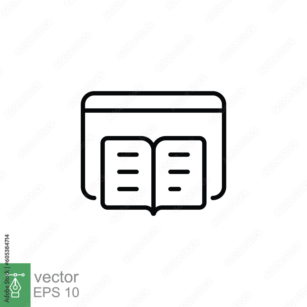 Digital book icon. Simple outline style. Ebook, e-learning, academic, library, virtual magazine, education concept. Thin line symbol. Vector illustration isolated on white background. EPS 10. Digital book icon. Simple outline style. Ebook, e-learning, academic, library, virtual magazine, education concept. Thin line symbol. Vector illustration isolated on white background. EPS 10.