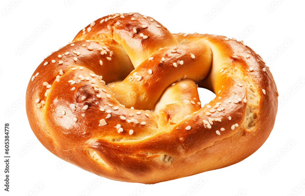 Pretzel on transparent background. Generative AI.