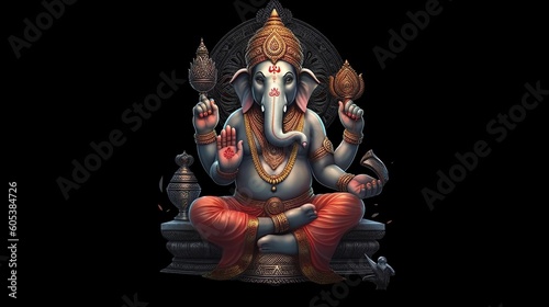 Illustration of Ganesha for Ganesha Chaturthi and Diwali, Generative Ai