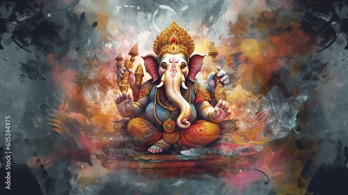 Illustration of Ganesha for Ganesha Chaturthi and Diwali, Generative Ai